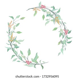 vector illustration, floral frame, branches with leaves for wedding design, isolate on a white background