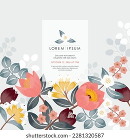 Ilustración vectorial de un marco floral decorado con flores de abril. 