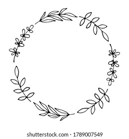 Vektorgrafik, floraler Rahmen im Doodle-Stil auf Schwarz, einzeln auf weißem Hintergrund