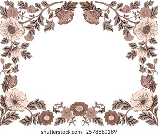 Vector illustration of a floral frame in folk style with a modern touch, featuring the trendy 2025 color. Elegant and artistic, perfect for invitations, packaging, branding, prints