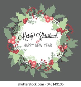 Vector illustration of floral Frame. Merry christmas and happy new year.