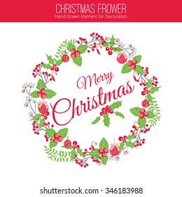 Vector illustration of floral Frame. Merry christmas and happy new year.