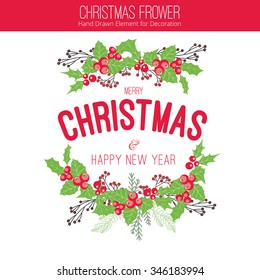 Vector illustration of floral Frame. Merry christmas and happy new year.