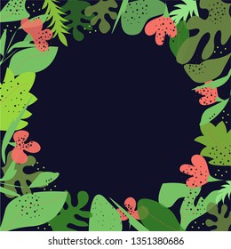 vector illustration, floral frame on a dark background. Design template for the decoration presentation, brochure, catalog, poster, book, magazine etc