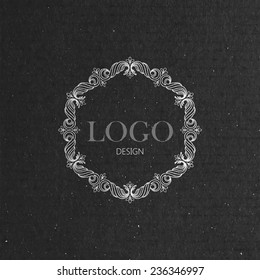 vector illustration with floral frame on cardboard texture. graceful line art logo design element