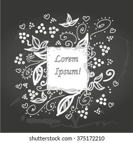 Vector illustration with floral frame on chalkboard, template