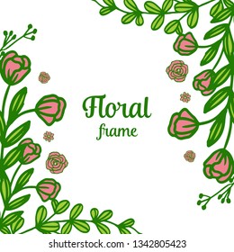 Vector illustration floral frame with rose wreath for greeting card hand drawn
