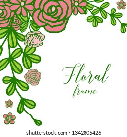 Vector illustration floral frame with rose wreath for greeting card hand drawn