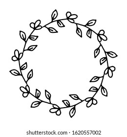 vector illustration of floral frame. Rustic. Hand drawn simple line. Black stroke. Isolated on white background. Elegant and noble. Best for wedding design. Invitation. Copy space