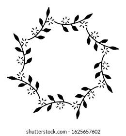 vector illustration of floral frame. Rustic. Hand drawn simple line. Black stroke. Isolated on white background. Elegant and noble. Best for wedding design. Invitation. Copy space