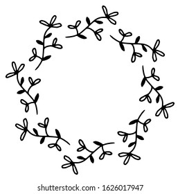 vector illustration of floral frame. Rustic. Hand drawn simple line. Black stroke. Isolated on white background. Elegant and noble. Best for wedding design. Invitation. Copy space