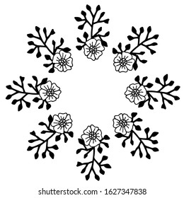vector illustration of floral frame. Rustic. Hand drawn simple line. Black stroke. Isolated on white background. Elegant and noble. Best for wedding design. Invitation. Copy space