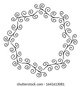 vector illustration of floral frame. Rustic. Hand drawn simple line. Black stroke. Isolated on white background. Elegant and noble. Best for wedding design. Invitation. Copy space