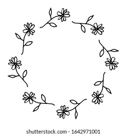 ilustración vectorial del marco floral. Rústico. Línea simple dibujada a mano. Golpe negro. Aislado sobre fondo blanco. Elegante y noble. Mejor para el diseño de bodas. Invitación. Copiar espacio