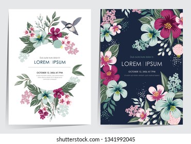  Vector illustration of a floral frame set in spring for Wedding, anniversary, birthday and party. Design for banner, poster, card, invitation and scrapbook 	