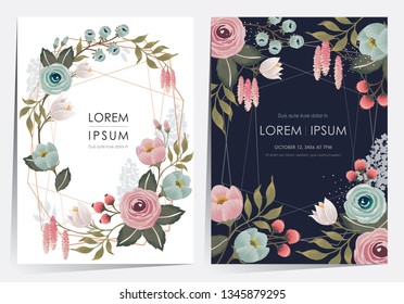  Vector illustration of a floral frame set in spring for Wedding, anniversary, birthday and party. Design for banner, poster, card, invitation and scrapbook 	