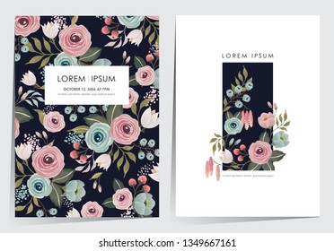  Vector illustration of a floral frame set in spring for Wedding, anniversary, birthday and party. Design for banner, poster, card, invitation and scrapbook 