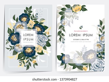  Vector illustration of a floral frame set in spring for Wedding, anniversary, birthday and party. Design for banner, poster, card, invitation and scrapbook 