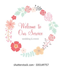 Vector illustration of floral Frame. Set of flowers arranged un a shape design for Thank you card, wedding invitations, birthday cards, calligraphic letters, Emblem and label, Full vector file