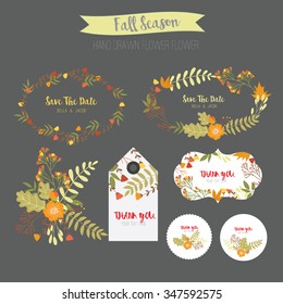 Vector illustration of floral Frame. Set of flowers arranged in a shape design for Thank you card,wedding invitations,birthday cards,calligraphic letters,Emblem and label,Full vector file
