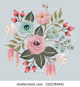  Vector illustration of a floral frame in spring for Wedding, anniversary, birthday and party. Design for banner, poster, card, invitation and scrapbook 