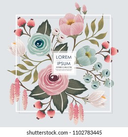  Vector illustration of a floral frame in spring for Wedding, anniversary, birthday and party. Design for banner, poster, card, invitation and scrapbook 