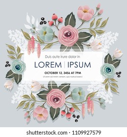  Vector illustration of a floral frame in spring for Wedding, anniversary, birthday and party. Design for banner, poster, card, invitation and scrapbook 