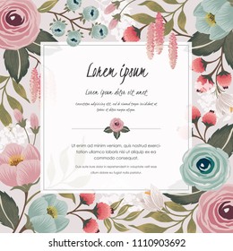  Vector illustration of a floral frame in spring for Wedding, anniversary, birthday and party. Design for banner, poster, card, invitation and scrapbook 