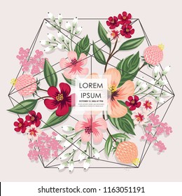  Vector illustration of a floral frame in spring for Wedding, anniversary, birthday and party. Design for banner, poster, card, invitation and scrapbook 