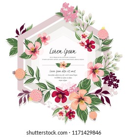  Ilustración vectorial de un marco floral en primavera para matrimonio, aniversario, cumpleaños y fiesta. Diseño para banner, afiche, tarjeta, invitación y libro de texto 
