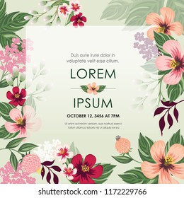  Vector illustration of a floral frame in spring for Wedding, anniversary, birthday and party. Design for banner, poster, card, invitation and scrapbook 