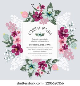  Vector illustration of a floral frame in spring for Wedding, anniversary, birthday and party. Design for banner, poster, card, invitation and scrapbook 