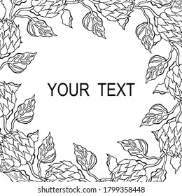 ilustración de un marco floral. Ánimo de verano. Ilustración en blanco y negro. Lugar para texto, postal, tarjeta.