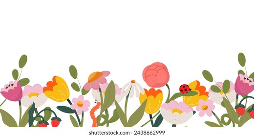 Vector illustration. Floral frame. Summer flowers. Banner design, floral frame.