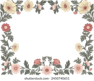 Vector illustration of a floral frame in William Morris style for greeting cards. Elegant homage to Morris's aesthetic, capturing timeless beauty.