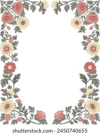 Vector illustration of a floral frame in William Morris style for greeting cards. Elegant homage to Morris's aesthetic, capturing timeless beauty.