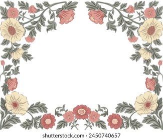 Vector illustration of a floral frame in William Morris style for greeting cards. Elegant homage to Morris's aesthetic, capturing timeless beauty.
