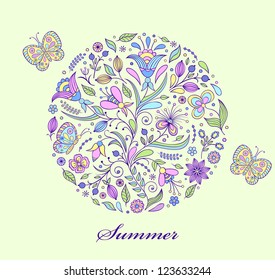 Vector illustration of floral hand drawn colorful pattern