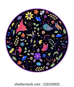 Vector illustration of floral hand drawn colorful pattern on white background