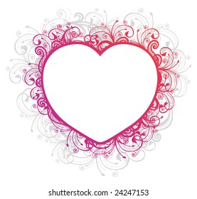 Vector illustration of floral heart frame over white background