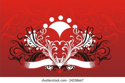 ilustración vectorial de la forma floral del corazón del escudo y la pancarta del texto