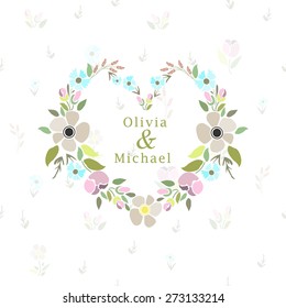 vector illustration of a floral heart wreath with signature