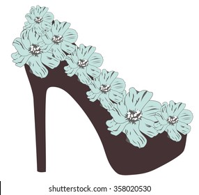 vector illustration of a floral high heel shoe