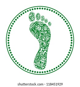 Vector illustration of  floral  human footprints on white background