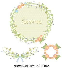 Vector illustration of a floral invitation frame with abstract doodle flowers 