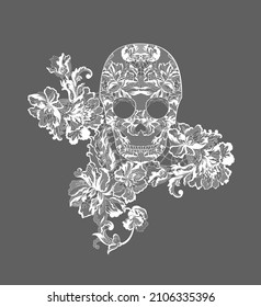Vector illustration  floral lacy skull.