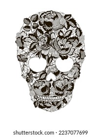 Vector illustration  floral lacy skull.