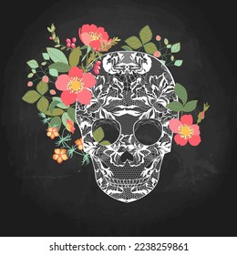 Vector illustration  floral lacy skull.