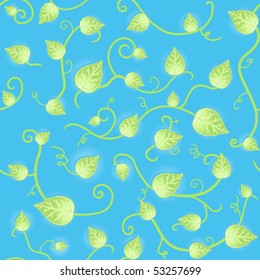 Vector illustration of a floral leafs fresh blue and green seamless pattern.