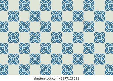 Vector illustration of a floral motif pattern arranged in blue zigzags.

